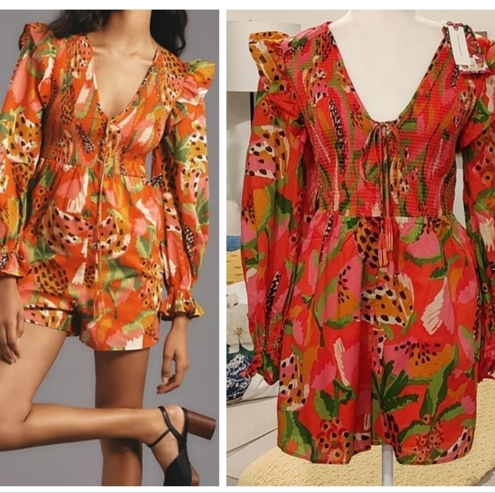 New FARM RIO Tropical Ruffle Sleeve Romper